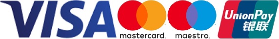 Μια εικόνα που αναγράφει τρόπους πληρωμής: Visa, Mastercard, Maestro και UnionPay.